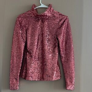 cinq a sept Rose Sequin Mock-Neck Long Sleeve Top